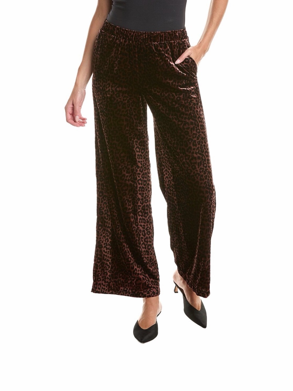 Johnny Was Brown Leopard Velvet Wide-Leg Pants